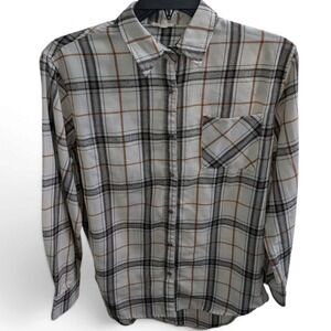 La Miel Womens Plaid Button Down Shirt Brown Cream Long Sleeve Small SRT1312